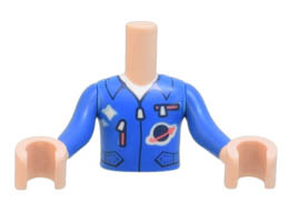 Torso Mini Doll Boy Jumpsuit with Zippers, Pockets, and Classic Space Logo Pattern, Light Nougat Arms with Hands with Blue Sleeves: {светло нуга}