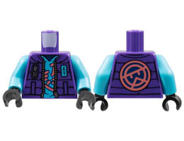 Torso Jacket with Medium Azure Name Badge Ninjago Logogram LN, Coral Stylized Wu on Back Pattern / Medium Azure Arms / Black Hands: {светло виолетов}