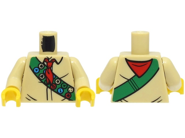 Torso Shirt, Red Neckerchief, Green Sash with Scout Badges Pattern (BAM) / Tan Arms / Yellow Hands: {тухлено жълт}