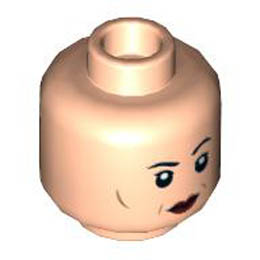 Minifigure, Head Dual Sided Female Black Eyebrows, Dark Red Lips, Medium Nougat Contour Lines, Small Smile / Scowl Pattern - Hollow Stud : {светло нуга}