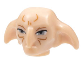 Minifigure, Head, Modified Kreacher with Dark Orange Contour Lines, Light Bluish Gray Eyes Pattern: {светло нуга}