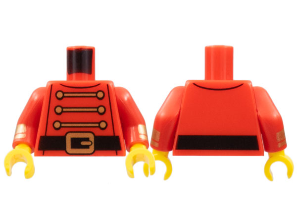 Torso 3 Gold Chains, 6 Buttons, Black Belt with Buckle Pattern / Red Arms with Gold Cuffs Pattern / Yellow Hands: {ярко червен}