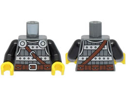 Torso Viking Armor, Metal Studded Breastplate, Silver Shoulder Disks, Reddish Brown Strap and Belt with Buckle Pattern / Black Arms / Yellow Hands : {тъмно каменно сив}