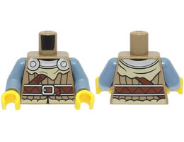 Torso Viking Jacket with Tan Fur, Silver Collar and Shoulder Disks, Reddish Brown Strap and Belt with Buckle Pattern / Sand Blue Arms / Yellow Hands : {пясъчно жълт}