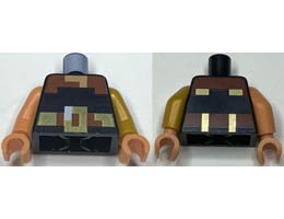Torso Pixelated Nougat Neck, Reddish Brown, Gold and White Belt with Buckle Pattern / Pearl Gold Arm Left / Nougat Arm Right / Nougat Hands : {черен}