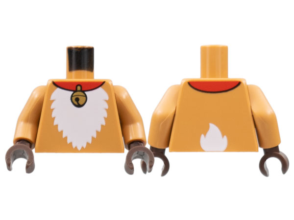 Torso Red Collar with Gold Sleighbell, White Fur Chest and Tail Pattern / Medium Nougat Arms / Dark Brown Hands: {умерен нуга}