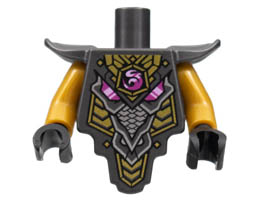 Torso, Modified Short with Smooth Armor Breastplate with Shoulder Pads and Magenta Crystal, Gold and Silver Trim Pattern / Pearl Gold Arms / Black Hands : {титаниево метален}
