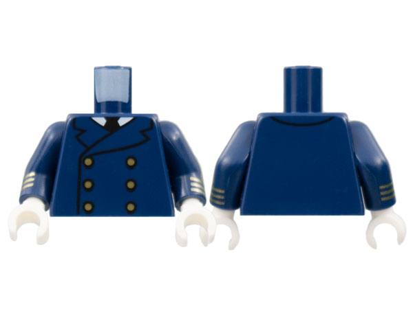 Torso Double Breasted Jacket, White Collar, Black Tie, 6 Gold Buttons Pattern / Dark Blue Arms with 3 Gold Stripes Pattern / White Hands: {земно син}