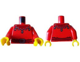 Torso Dark Red Scalloped Collar with Silver Trim and Bells, Dark Red Belt with Silver Buckle Pattern / Red Arms / Yellow Hands: {ярко червен}