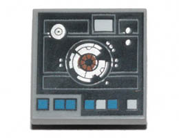 Tile, Modified 2 x 2 Inverted with SW Astromech Droid Access Panel Pattern: {умерено каменно сив}