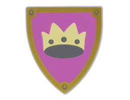 Minifigure, Shield Triangular with Crown on Light Purple Background with Gold Border Pattern: {умерено каменно сив}