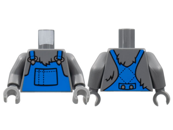 Torso Fur, Blue Overalls with Silver Clasps Pattern / Dark Bluish Gray Arms / Dark Bluish Gray Hands: {тъмно каменно сив}
