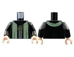 Torso Robe, Black Fur Collar, Gold Necklaces, Sand Green Stole with Gold Spots Pattern / Black Arms / Light Nougat Hands: {черен}