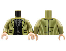 Torso Jacket with White Pinstripes, Black Vest, Dark Bluish Gray Shirt, Silver Waistcoat Chain Pattern / Olive Green Arms / Light Nougat Hands : {маслинено зелен}