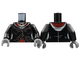 Torso Female Jacket with Silver Lines and Necklace, Light Nougat Neck, Red Shirt Pattern / Black Arms / Dark Bluish Gray Hands: {черен}