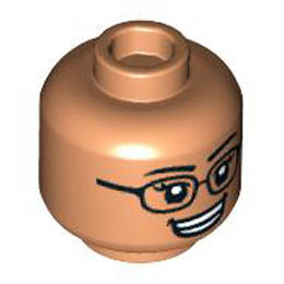 Minifigure, Head Dual Sided Female Black Eyebrows and Glasses, Lopsided Grin / Open Mouth Smile Pattern - Hollow Stud: {нуга}