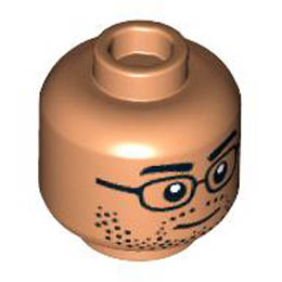 Minifigure, Head Dual Sided Black Eyebrows, Glasses, and Stubble, Neutral / Scared with Open Mouth Pattern - Hollow Stud: {нуга}