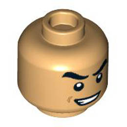 Minifigure, Head Black Thick Eyebrows Raised, Scowl with Teeth Pattern - Hollow Stud: {умерен тан}