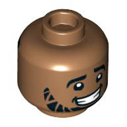 Minifigure, Head Black Eyebrows, Full Beard, Hair on Back, Zigzag Styling Pattern - Hollow Stud: {умерен нуга}