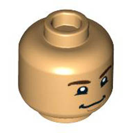 Minifigure, Head Dual Sided Dark Brown Eyebrows, Chin Dimple, Grin / Smile with Teeth Pattern - Hollow Stud: {умерен тан}