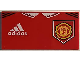 Tile 2 x 4 with White Adidas Logo and Manchester United Badge Pattern (BrickHeadz Soccer / Football Player Torso): {ярко червен}