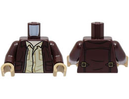 Torso Open Jacket with Pockets, Silver Zipper and Gold Clasps, Tan Shirt, Light Nougat Neck Pattern / Dark Brown Arms / Dark Tan Hands : {тъмно кафяв}