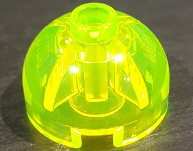 Brick, Round 2 x 2 Dome Top: {прозрачно флуорисциращо зелен}