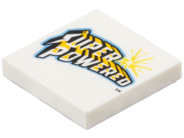 Tile 2 x 2 with 'SUPER POWERED' and Starburst Pattern: {бял}