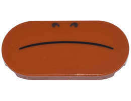 Tile, Round 2 x 4 Oval with Black Curved Line Frown and Dark Brown Nostrils Pattern (Super Mario Sumo Bro Lower Face): {тъмно оранжев}