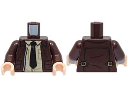 Torso Open Jacket with Pockets, Silver Zipper and Gold Clasps, Tan Shirt, Black Tie Pattern / Dark Brown Arms / Light Nougat Hands: {тъмно кафяв}