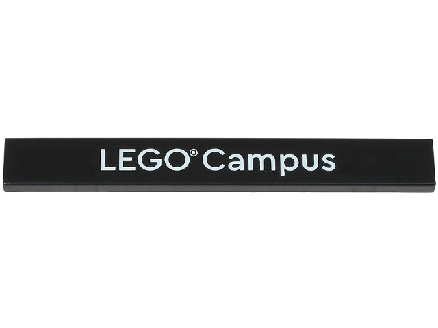 Tile 1 x 8 with White 'LEGO Campus' Pattern: {черен}