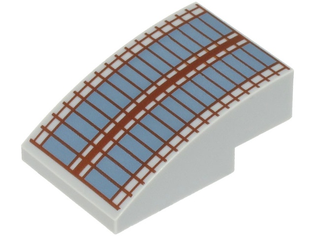 Slope, Curved 3 x 2 with Sand Blue Rectangles and Reddish Brown Lines (Windows) Pattern: {умерено каменно сив}