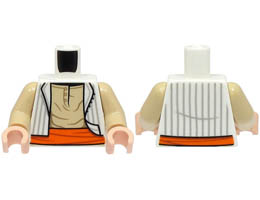 Torso Open Vest with Light Bluish Gray Stripes, Tan Shirt, Orange Sash Pattern / Tan Arms / Light Nougat Hands: {бял}