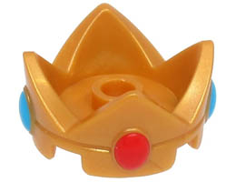 Large Figure Headgear, Crown 2 x 2 with Molded Red and Dark Azure Jewels Pattern: {топло златист}