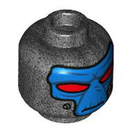 Minifigure, Head Alien with SW Duros Blue Face, Dark Blue Facial Lines, Large Red Eyes, Frown, and Black Breathing Tube Ports (Cad Bane) Pattern - Hollow Stud : {титаниево метален}