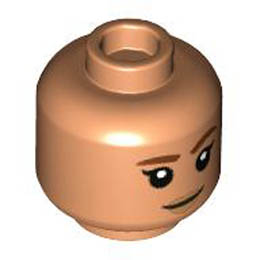 Minifigure, Head Dual Sided Female Child, Reddish Brown Eyebrows, Medium Nougat Lips, Smile with Raised Eyebrow / Grimace Pattern - Hollow Stud : {нуга}