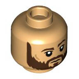 Minifigure, Head Dual Sided Dark Brown Eyebrows and Full Beard, Nougat Cheek Lines, Neutral / Angry with Open Mouth with Teeth Pattern - Hollow Stud : {умерен тан}