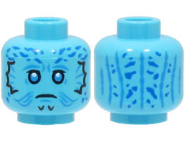Minifigure, Head Alien SW Mythrol, Dark Azure Eyes and Contour Lines, Blue Spots on Forehead and Back, Frown Pattern - Hollow Stud: {умерено небесносин}