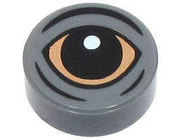 Tile, Round 1 x 1 with Black and Nougat Blurrg Eye Pattern: {тъмно каменно сив}