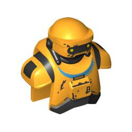 Minifigure, Head, Modified SW NED-B Loader Droid with 2 Back Studs with Black Neck, Visor and Lines, Medium Azure Collar and Silver Spots Pattern : {огнено жълто-оранжев}
