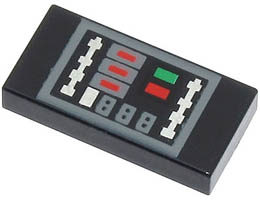 Tile 1 x 2 with Groove with Control Panel with Dark Bluish Gray Outline and Silver, Green, and Red Buttons Pattern (BrickHeadz Darth Vader Torso) : {черен}