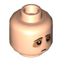 Minifigure, Head Reddish Brown Eyebrows, Nougat Patches Around Eyes, Frown Pattern - Hollow Stud: {светло нуга}