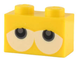 Brick 1 x 2 with Dark Bluish Gray and Black Eyes on White Background Pattern (Baby Yoshi): {ярко жълт}