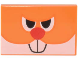 Tile 2 x 3 with Face with Black Eyes, Red Nose, and 2 White Buck Teeth Pattern (Waddlewing): {ярко оранжев}