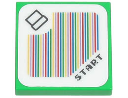 Tile 2 x 2 with Groove with Super Mario Scanner Code Pipe and START, Round Corner Pattern (Sticker) - Set 71403: {ярко зелен}