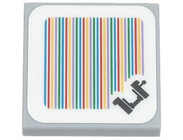 Tile 2 x 2 with Groove with Super Mario Scanner Code Swing Pattern (Sticker) - Set 71403: {умерено каменно сив}