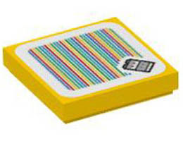 Tile 2 x 2 with Groove with Super Mario Scanner Code Baby Yoshi Pattern (Sticker) - Set 71410: {ярко жълт}