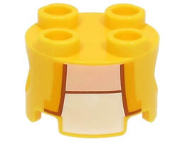 Brick, Round 2 x 2 with Pin Holes with Bright Light Orange Lapels, Reddish Brown Lines, and White Undershirt Pattern (Super Mario Yellow Toad Torso) : {ярко жълт}