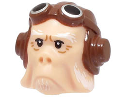 Minifigure, Head, Modified SW Ugnaught, Kuiil with White Eyebrows and Beard and Reddish Brown Aviator Cap with Goggles Pattern: {светло нуга}