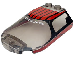 Windscreen 6 x 4 x 1 1/3 Canopy Sloped Sides with White PORSCHE, Red Roof, and Black Stripes and Window Frame Outline Pattern: {прозрачно кафяв}